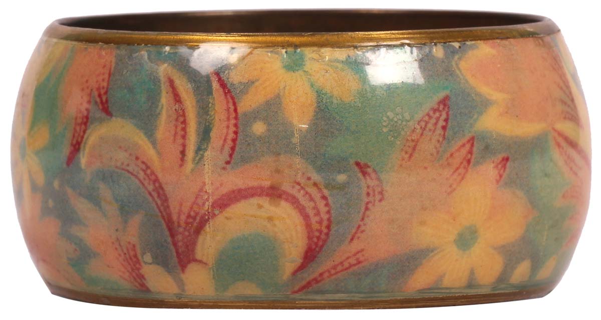 Round Broad Bangle - Floral Motifs - Multicolored Exteriors - Dull Golden Finish Interiors - Handmade in Brass & Iron - Fashion Accessories - Unique Metal Jewelry - Buy in Bulk Wholesale